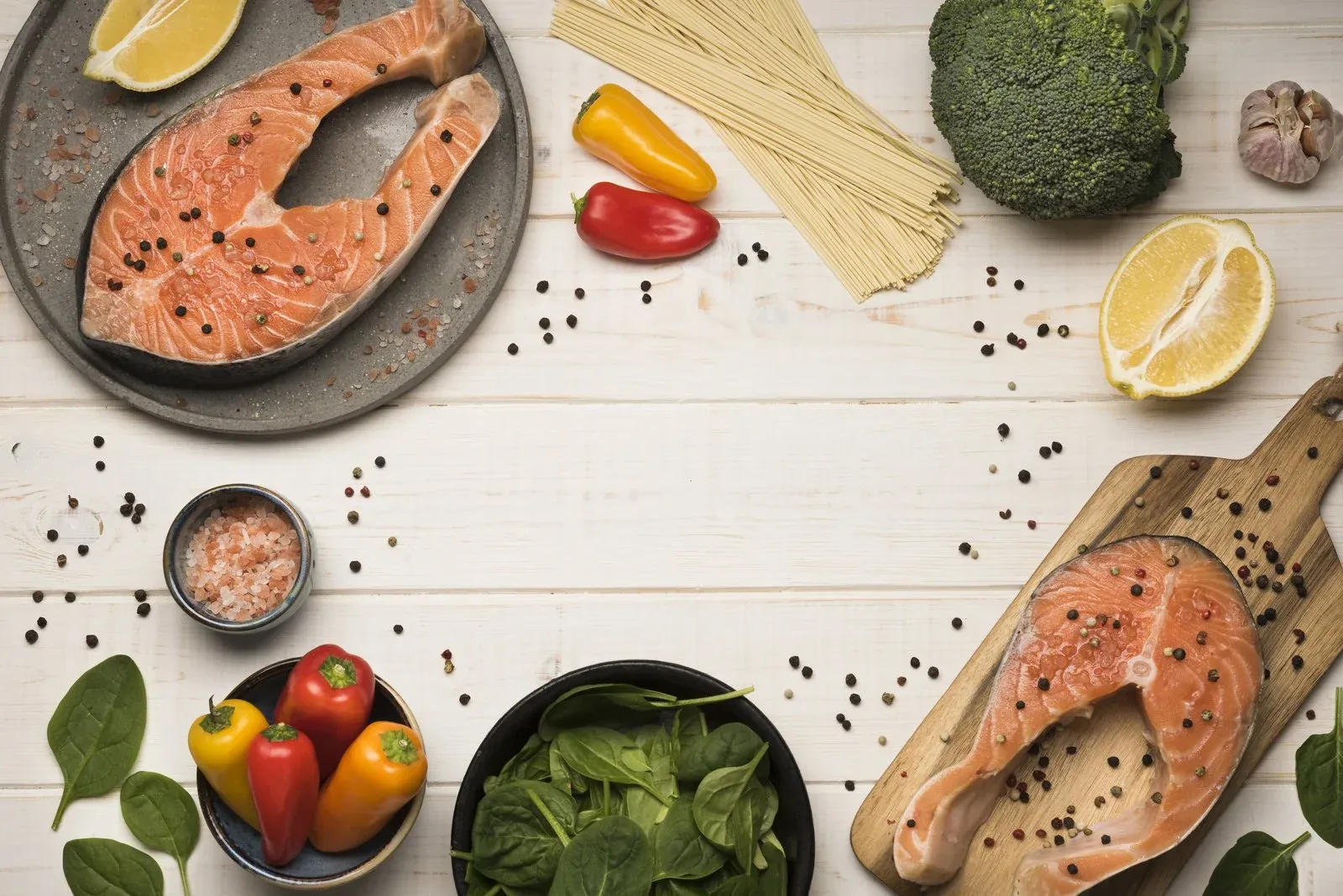 Salmon steak and ingredients, a leading food source of vitamin D