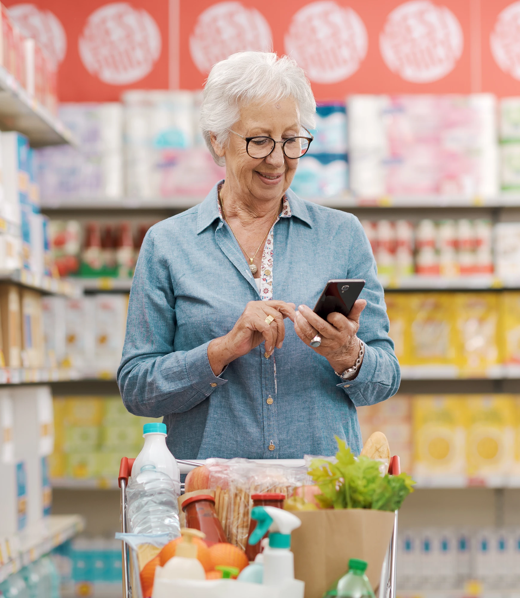 Person using phone to check food product